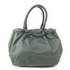 Prada Shoulder Bag Triangle Logo Leather Nylon Gray