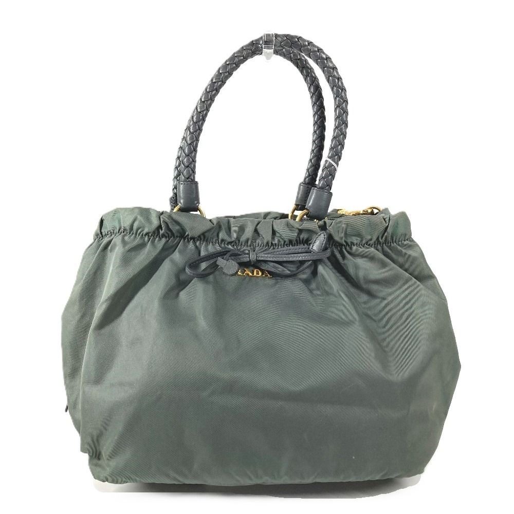 Prada Shoulder Bag Triangle Logo Leather Nylon Gray