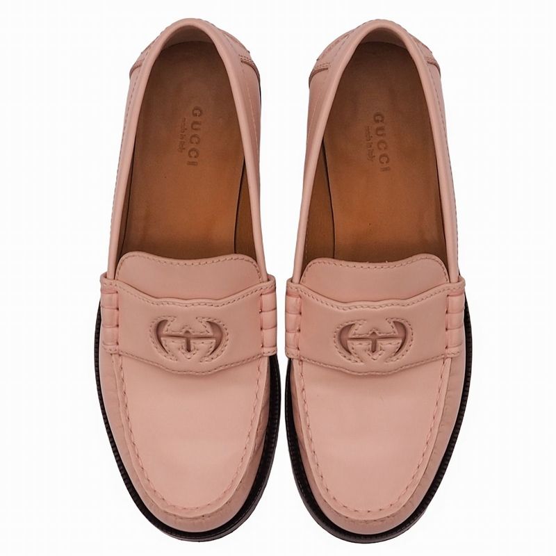 Gucci Interlocking G Loafer Shoes Cutout Pink Black — view 3