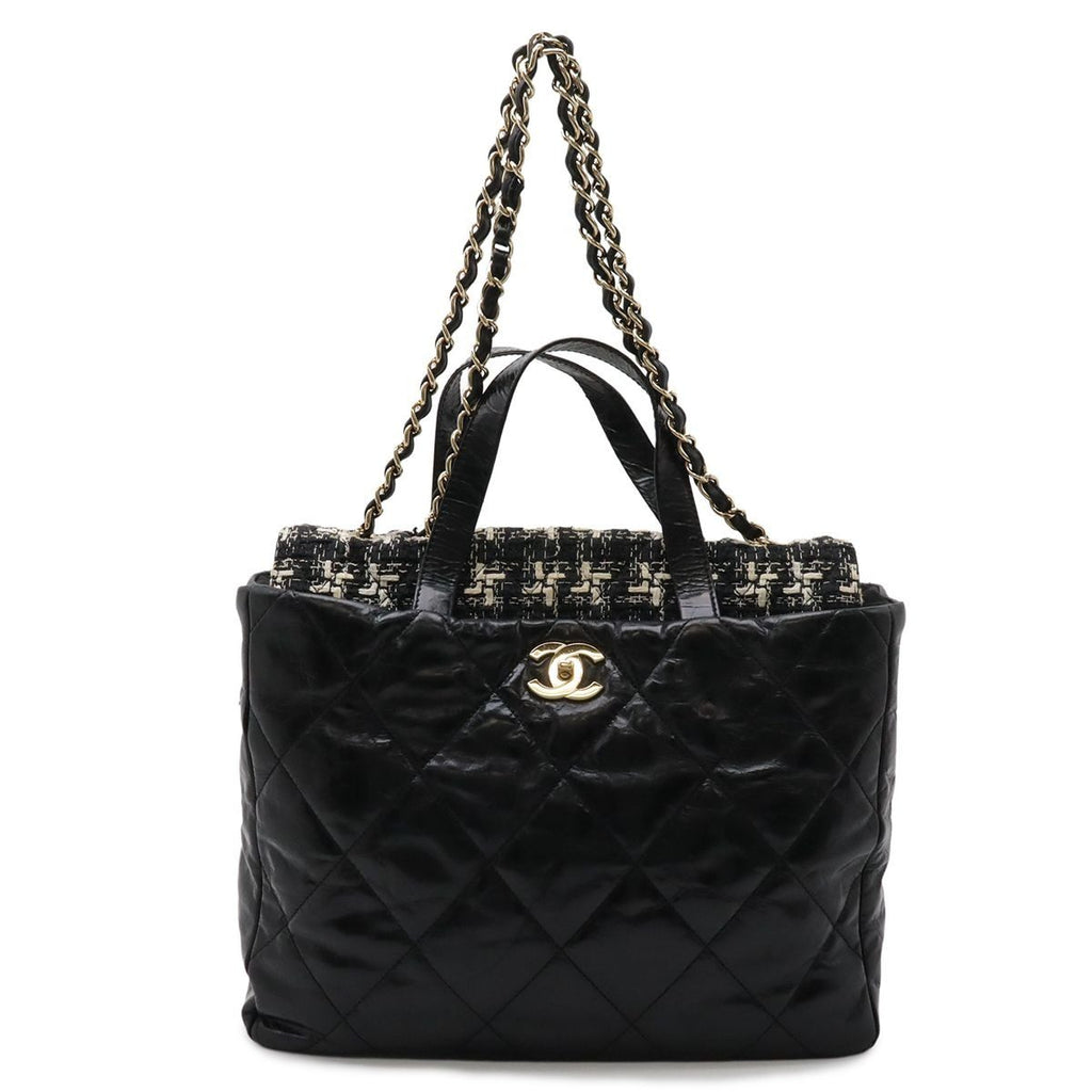 Chanel CC Logo Portobello Quilted Tote 2-Way Shoulder Bag Chain Leather Tweed