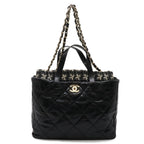 Chanel CC Logo Portobello Quilted Tote 2-Way Shoulder Bag Chain Leather Tweed