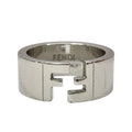 Fendi FF Motif Logo Ring Silver Metal Sophisticated Presence Mode Couple
