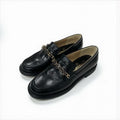 Chanel Loafer Leather Shoes Black Gold Coco Mark Chain Icon