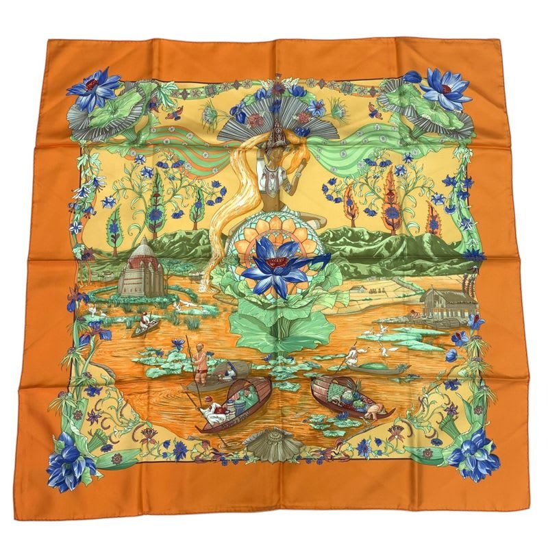 Hermes Scarf Silk Carre 90 Sarasvati Talent Orange
