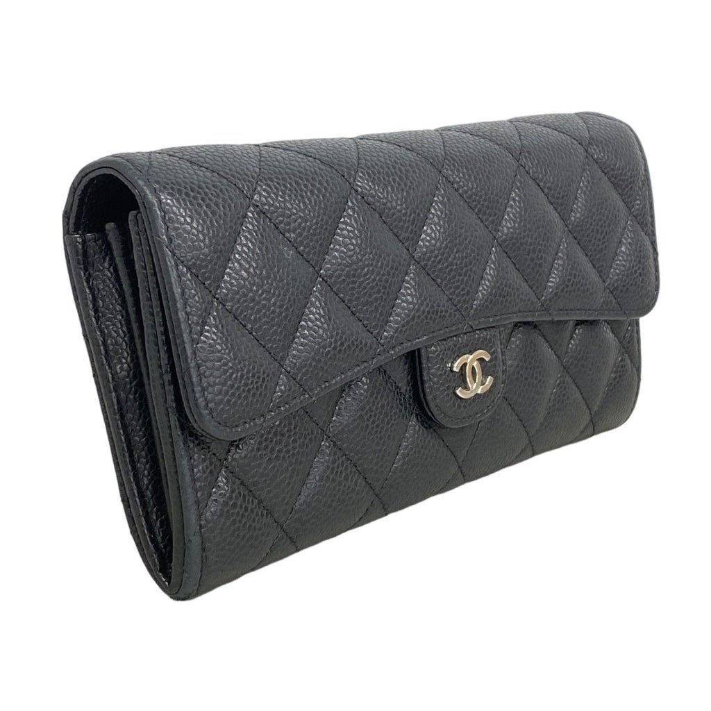 Chanel Wallet Quilted Caviar Leather Black Silver — view 2