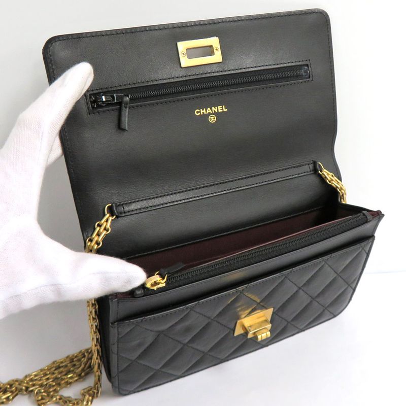 Chanel Quilted 2.55 Chain Wallet Aged Calfskin Antique Gold Hardware — view 5