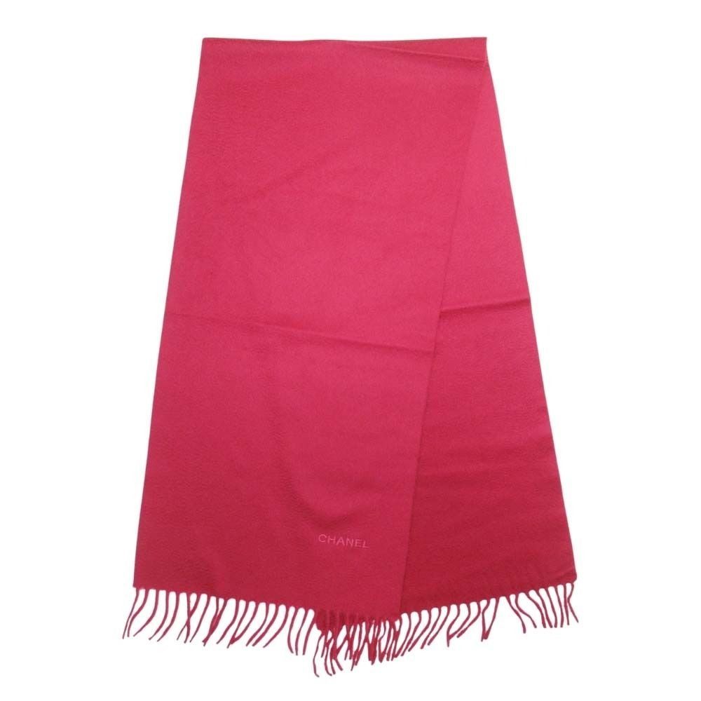 Chanel Cashmere Scarf Oval Shawl Logo Embroidery Bordeaux