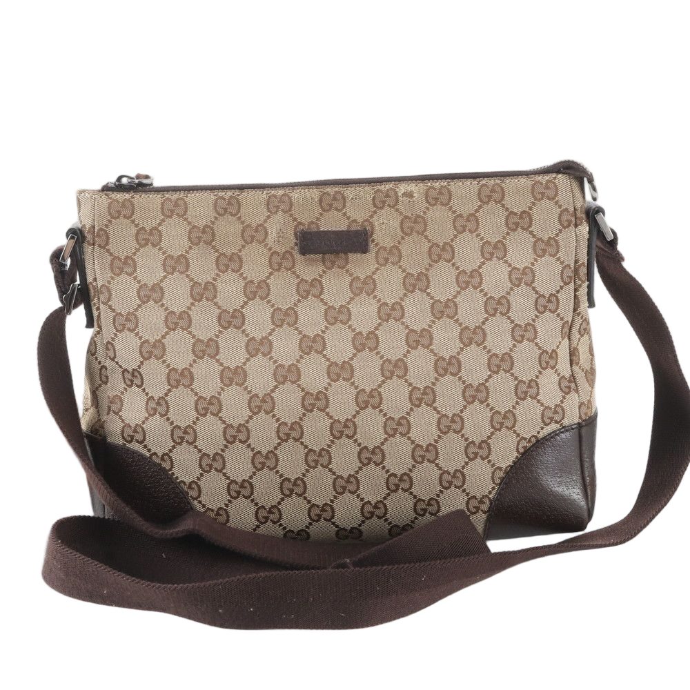Gucci GG Canvas Leather Shoulder Bag Crossbody Messenger Business Brown