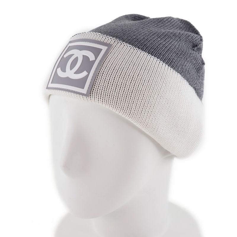 Chanel Coco Mark Sport Line Wool Silk Cashmere White Knit Cap
