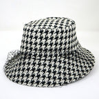 Dior Hat with Lace Decoration Houndstooth Pattern Polyester Black 58
