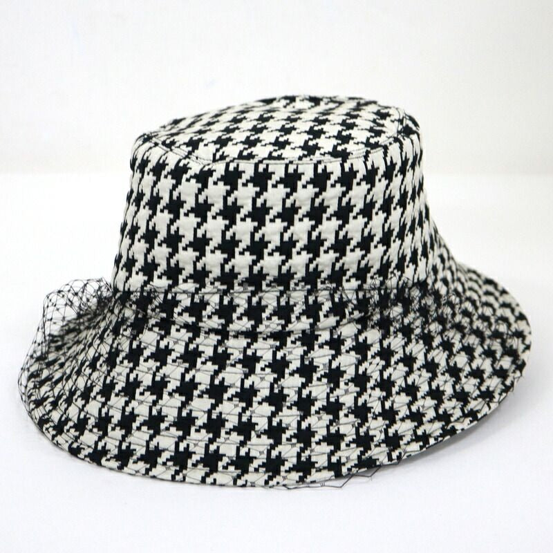 Dior Hat with Lace Decoration Houndstooth Pattern Polyester Black 58