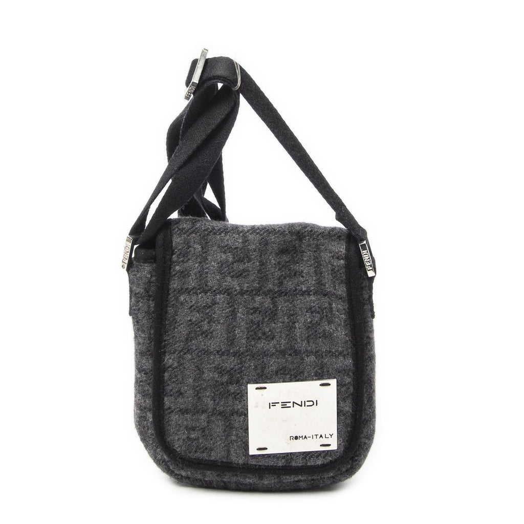 Fendi Mini Faux Crossbody Dark Grey Black Zucca Cowl Canvas Gray