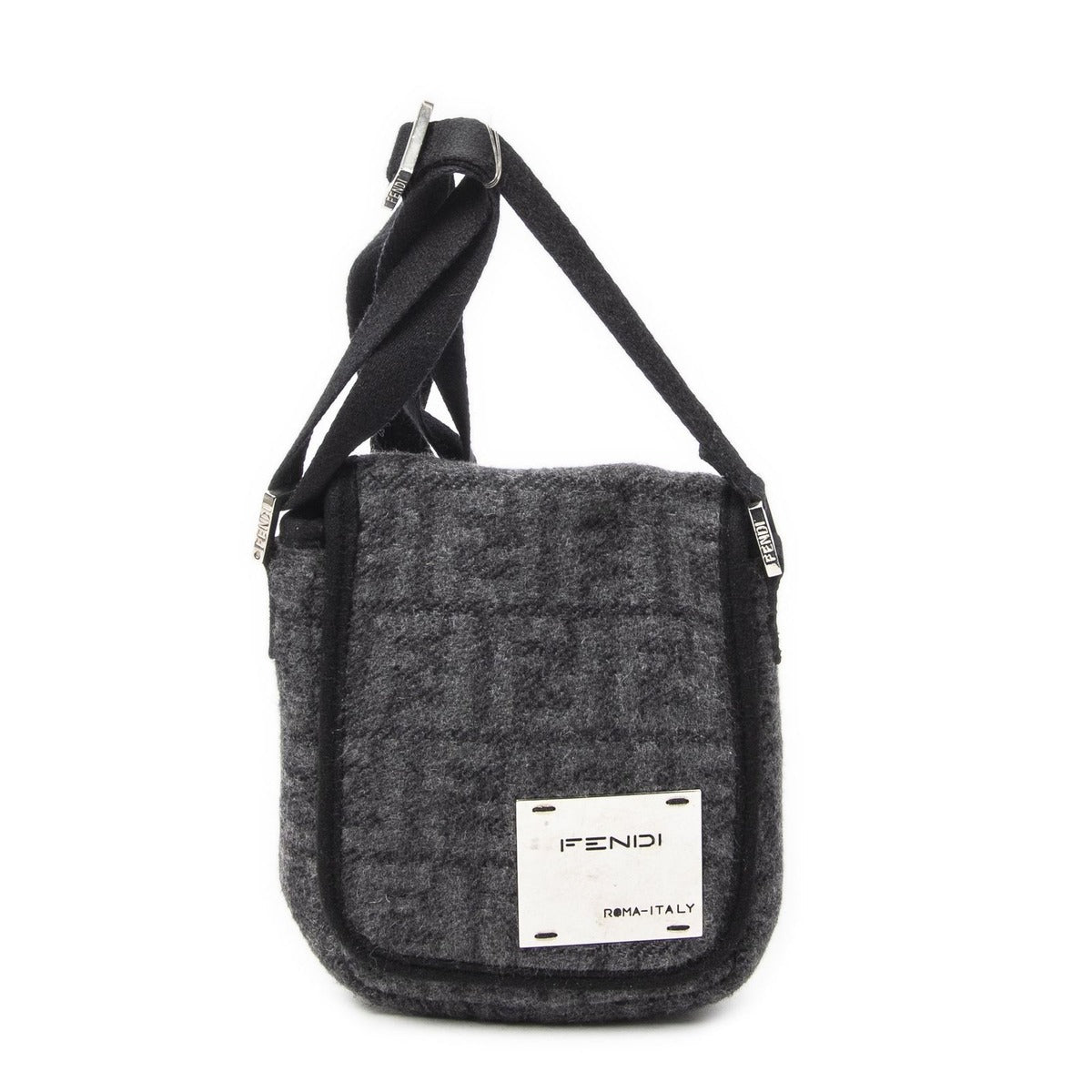 Fendi Mini Faux Crossbody Dark Grey Black Zucca Cowl Canvas Gray