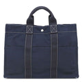Hermes Tote Bag Deauville MM Canvas Navy Silver Blue