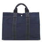 Hermes Tote Bag Deauville MM Canvas Navy Silver Blue