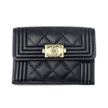 Chanel Wallet Trifold Voice Quilted Caviar Leather Small Black Champagne Gold