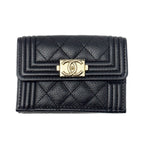 Chanel Wallet Trifold Voice Quilted Caviar Leather Small Black Champagne Gold