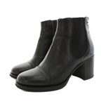 Chanel Side Gore Boots Short Leather CC Logo Vibram Sole 36c Black YT
