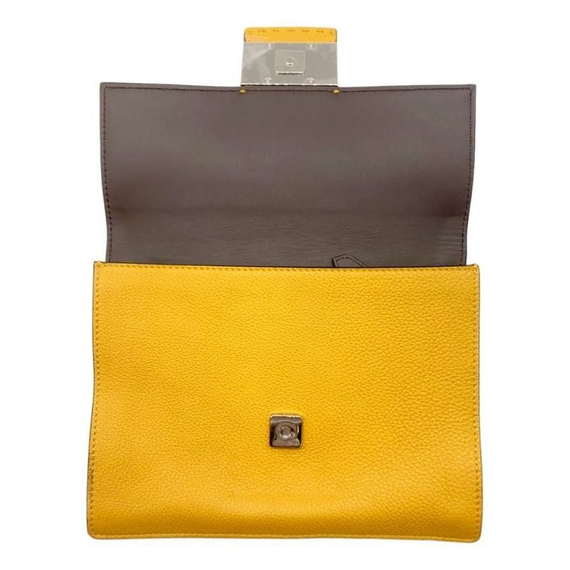 Fendi Shoulder Bag Flat Baguette Medium 7 Va524 FF Logo Yellow Silver Hardware — view 5