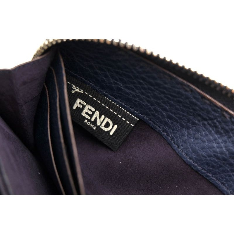 Fendi Long Wallet Women Leather Navy Blue 8 M0374 — view 8