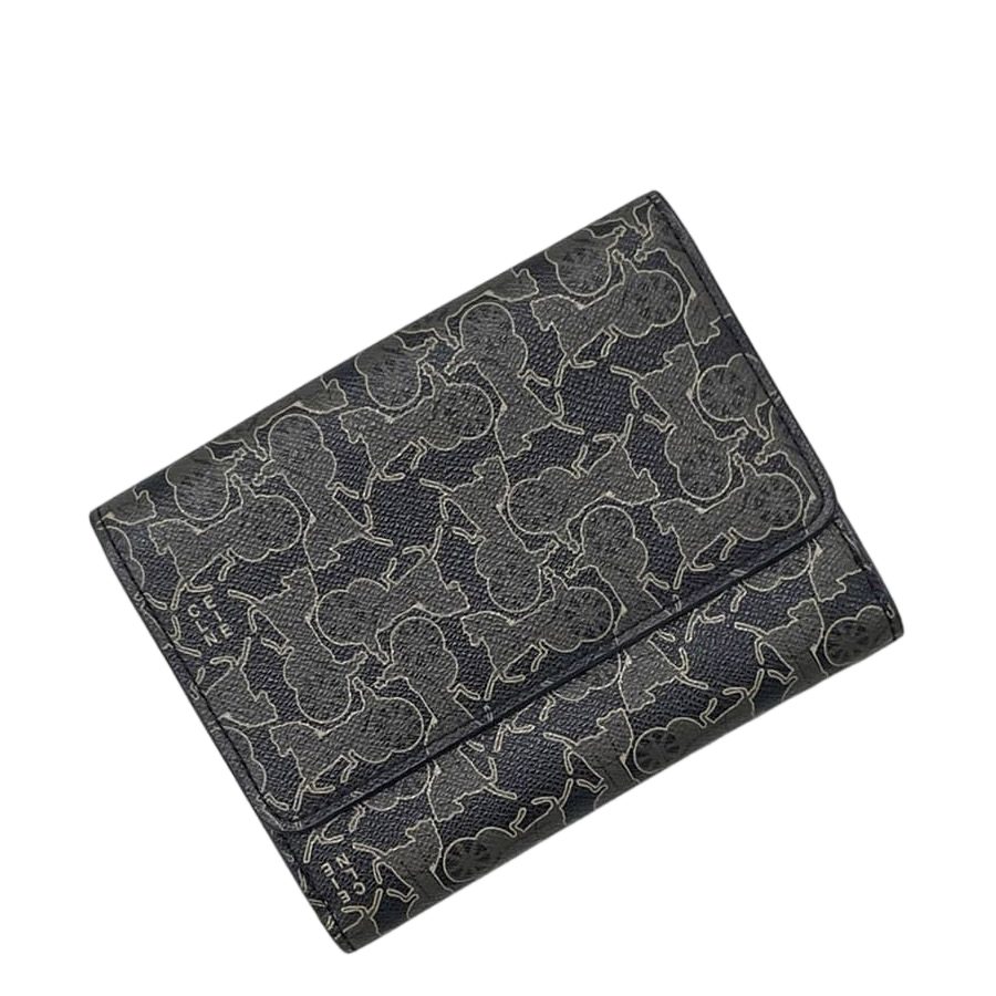 Celine Bifold Hook Wallet Gray Black Saluki Double Leather Simple