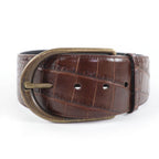 Saint Laurent Logo Croc Shape Pressed Leather Belt Brown 65 Storage