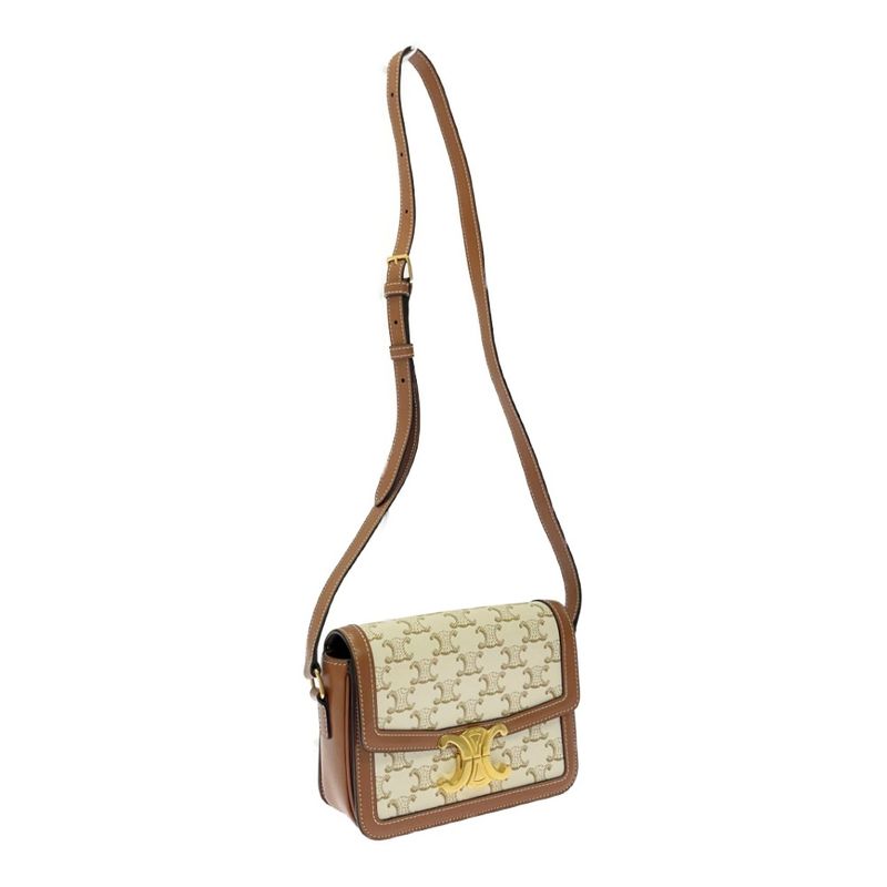 Celine Calf Triomphe Canvas Teen Shoulder Bag White — view 2