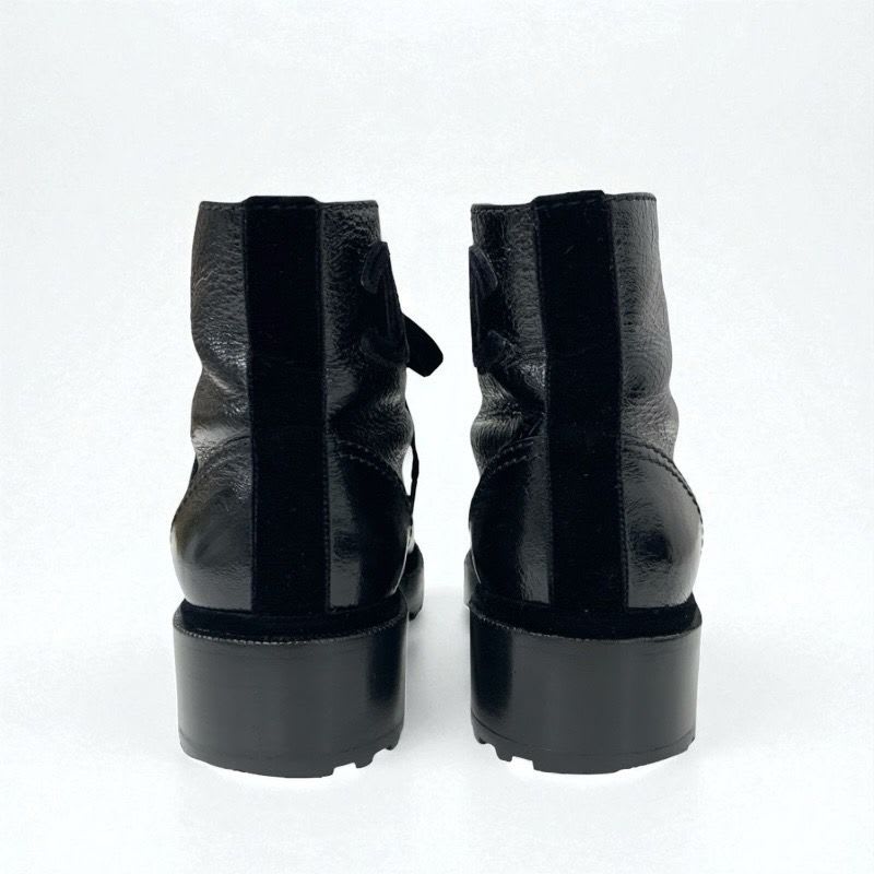Chanel Boots Short Shoes Leather Velor Black Coco Mark Pearl Lace Up — view 5