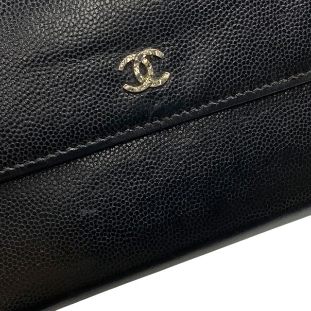 Chanel Sebulga Fold Long Wallet Coco Mark Caviar Leather Black — view 5