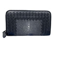 Bottega Veneta Wallet Intrecciato Black Stingray Lambskin Zip Around