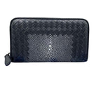 Bottega Veneta Wallet Intrecciato Black Stingray Lambskin Zip Around