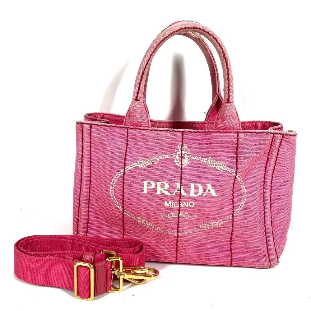 Prada Shoulder Bag Logo Canapa Mini Canvas Pink