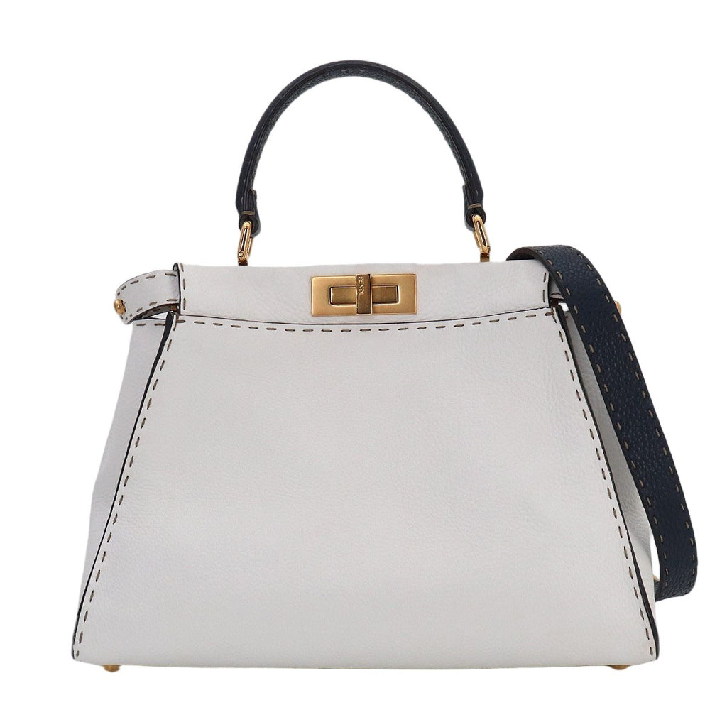Fendi Selleria Peekaboo Regular 2-Way Bag Leather White Navy