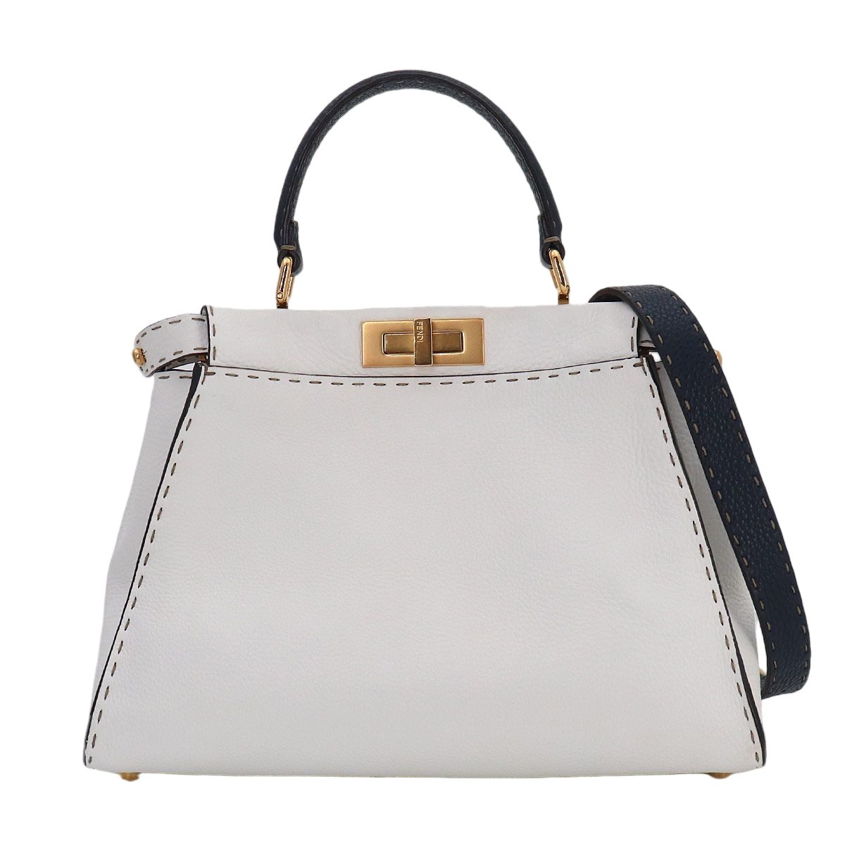 Fendi Selleria Peekaboo Regular 2-Way Bag Leather White Navy