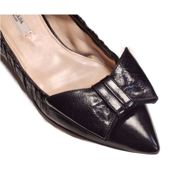 Prada Pointed Toe Ribbon Ballet Shoes — view 3
