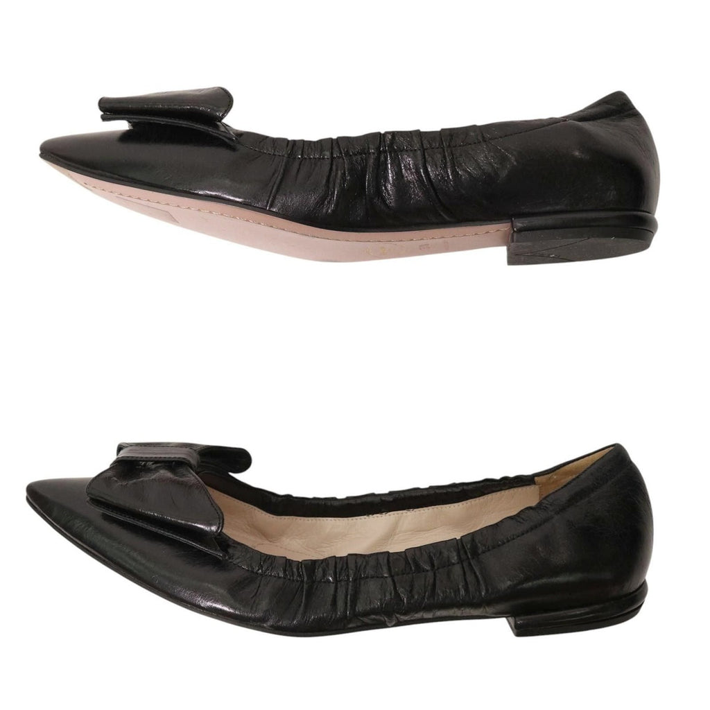 Prada Pointed Toe Ribbon Ballet Shoes — view 6