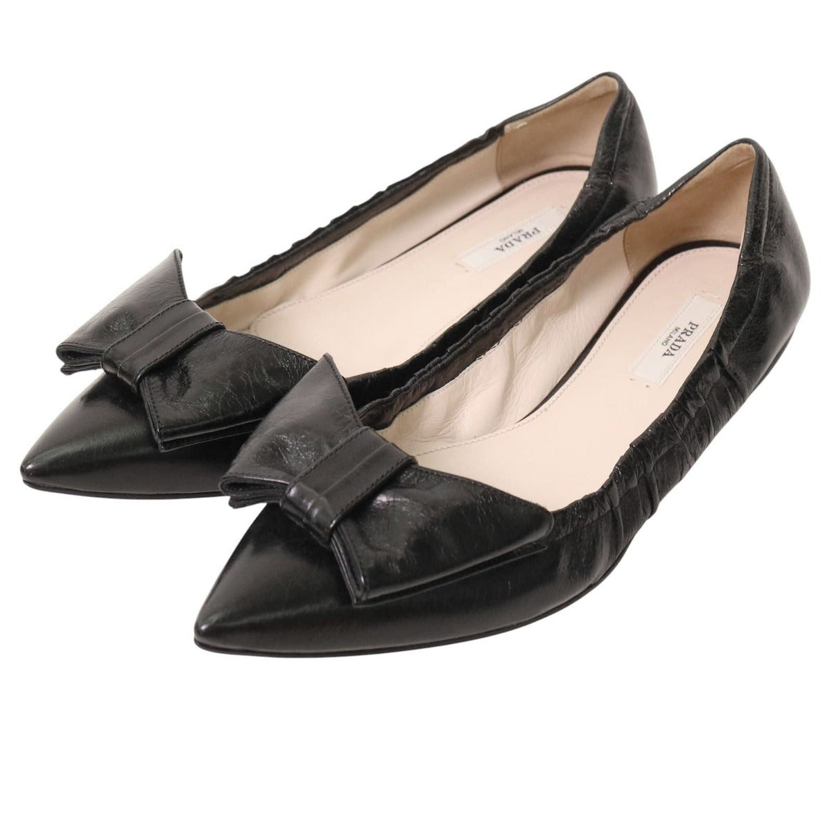 Prada Pointed Toe Ribbon Ballet Shoes