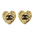 Chanel Heart Motif Earrings Gold Black