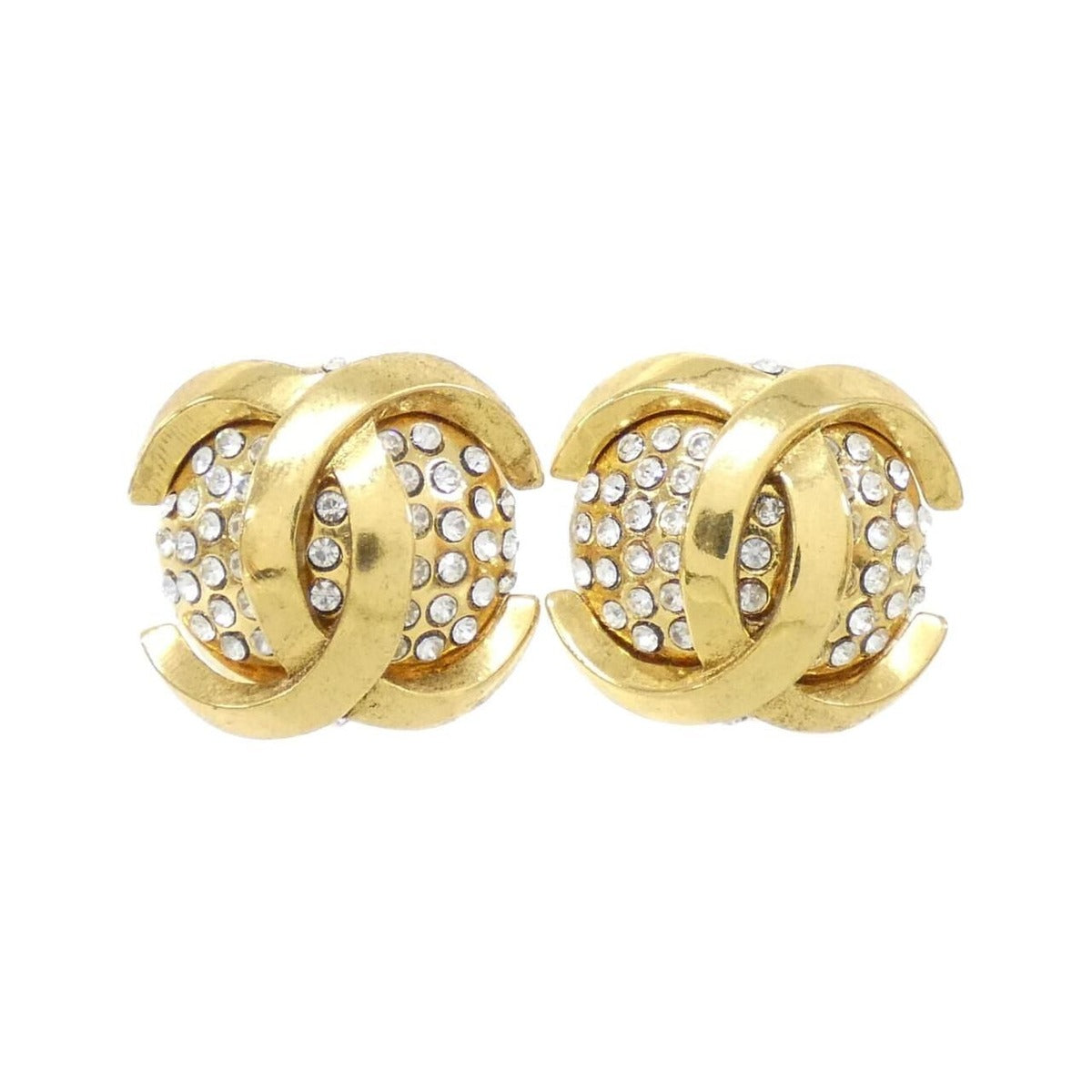 Chanel Vintage Earrings Gold Crystal