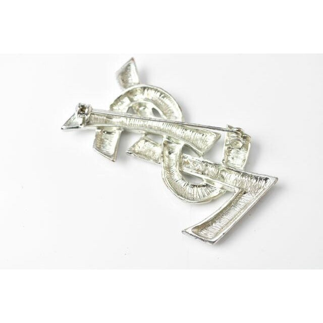 Saint Laurent Pin Brooch Badge Monogram YSL Logo Silver — view 2