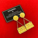 Chanel Vintage Quilted Bag Motif GP Earrings 94P