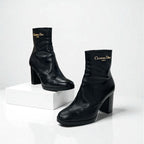Christian Dior D-town Boots Short Shoes Leather Black Gold Logo