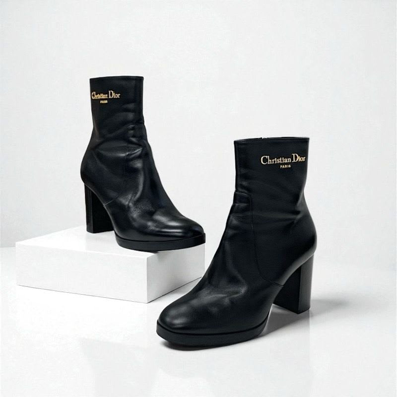 Christian Dior D-town Boots Short Shoes Leather Black Gold Logo