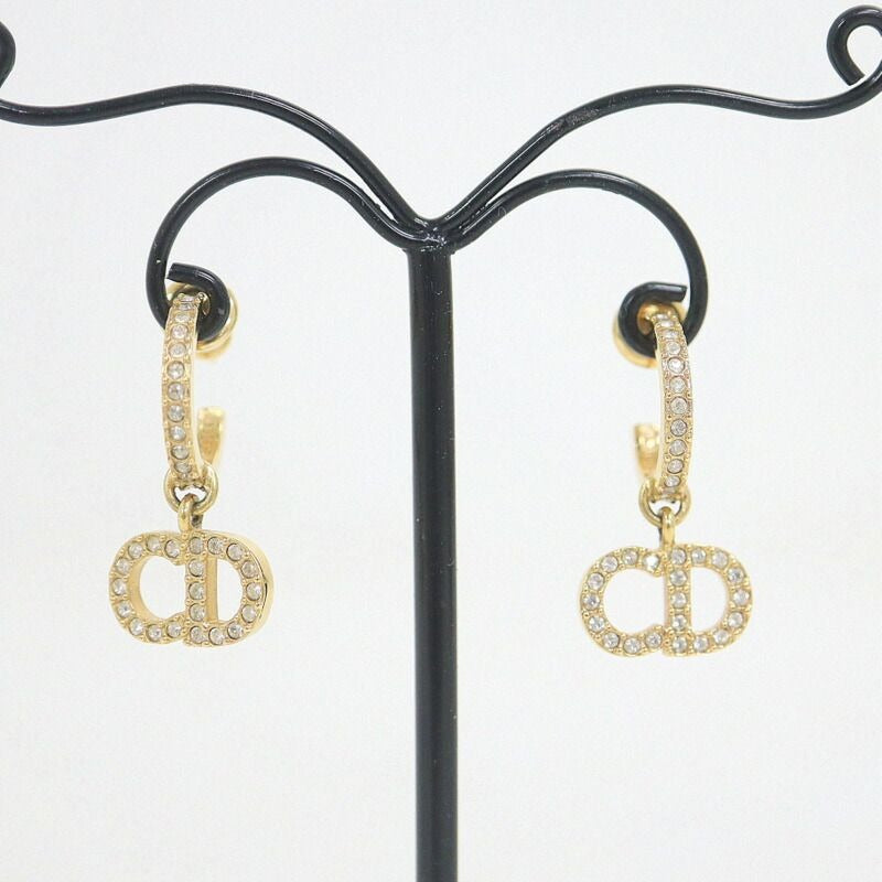 Dior Clair D Lune Swing Earrings Rhinestone Gold Clear
