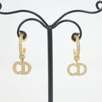Dior Clair D Lune Swing Earrings Rhinestone Gold Clear