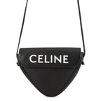 Celine Shoulder Bag Triangle Logo Leather Pochette Black