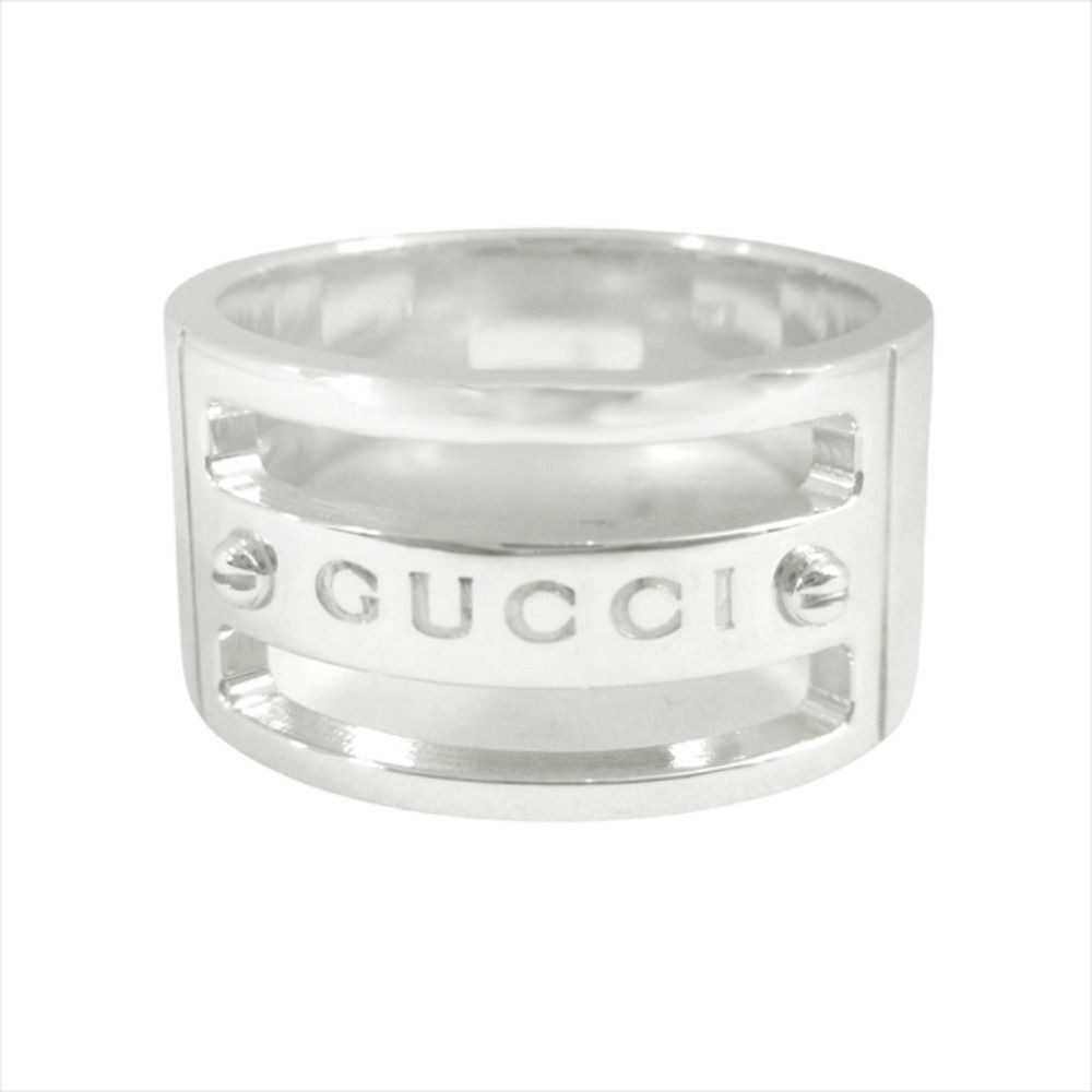 Gucci Polished Logo Vis Ring Wide Silver