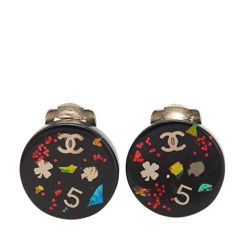 Chanel Coco Mark Mademoiselle Clover 5 Round Black Multicolor Plastic Plated — view 2