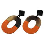 Hermes Earrings Isthme Buffalo Horn Lacquer Orange Brown