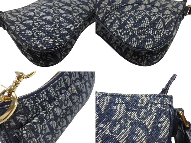 Dior Saddle Shoulder Bag Navy Trotter Pattern Galliano — view 6
